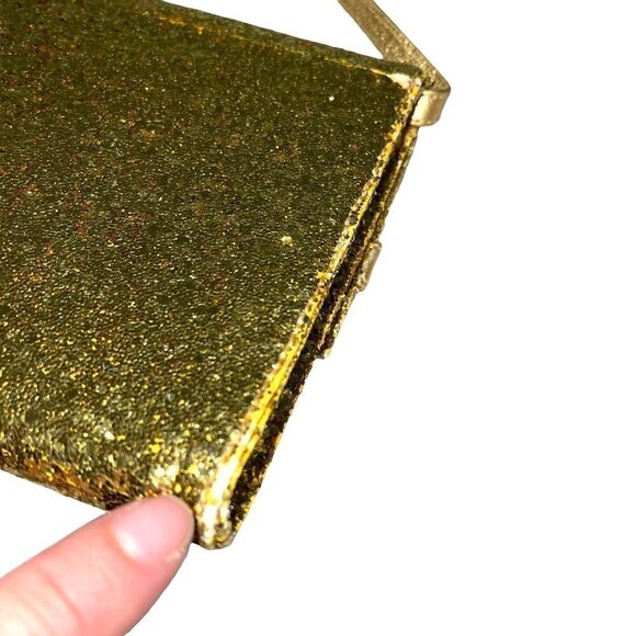 Carmen Steffens Womens Clutch Bag Gold Glitter Convertible Front Lock Zip Pocket